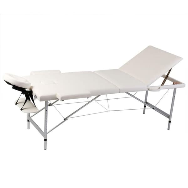 vidaXL Cremefarvet sammenfoldeligt massagebord med aluminiumsstel,3 zoner