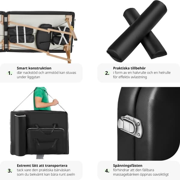 Set 2-zons massagebänk inklusive massagerullar och bärväska - svart