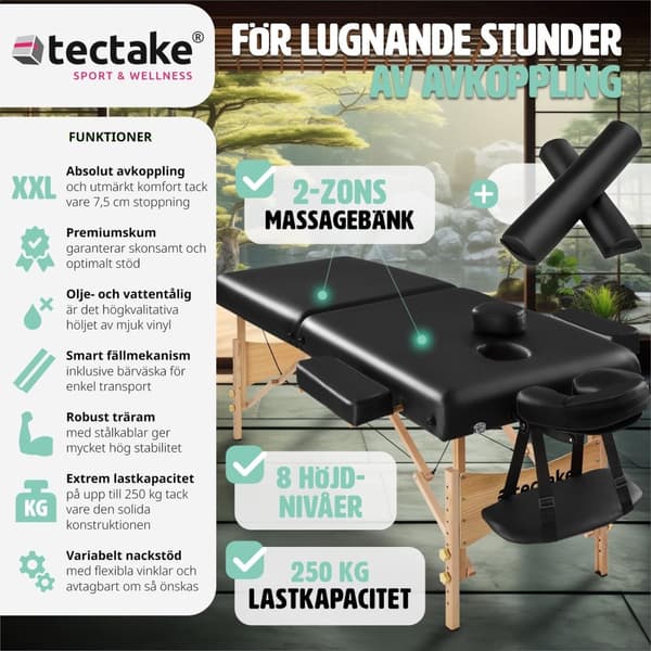 Set 2-zons massagebänk inklusive massagerullar och bärväska - svart