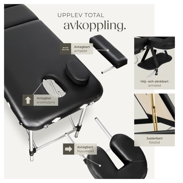 3-zons massagebänk med 5 cm stoppning och aluminiumram - svart