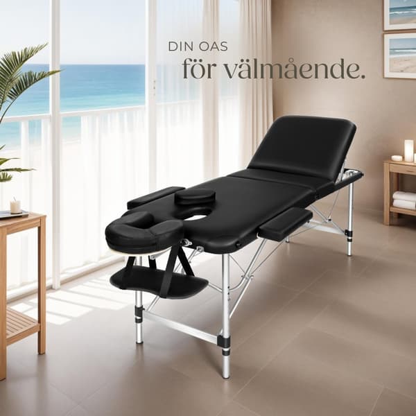 3-zons massagebänk med 5 cm stoppning och aluminiumram - svart