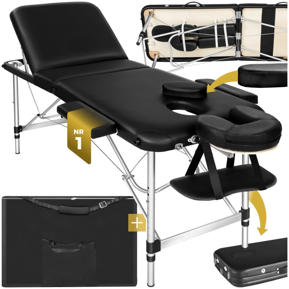 3-zons massagebänk aluminium 5 cm stoppning + väska - svart