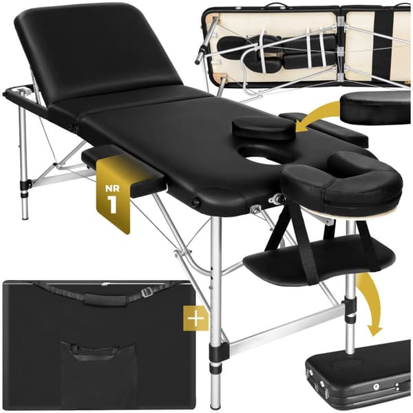 3-zons massagebänk med 5 cm stoppning och aluminiumram - svart