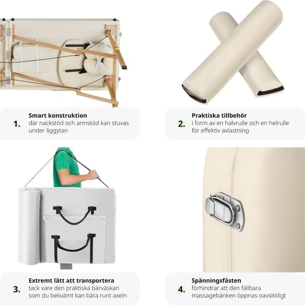 Set 2-zons massagebänk inklusive massagerullar och bärväska - beige