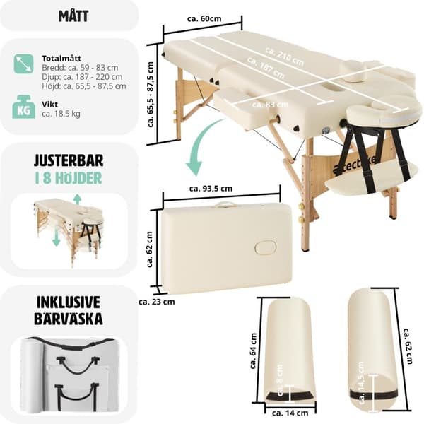 Set 2-zons massagebänk inklusive massagerullar och bärväska - beige