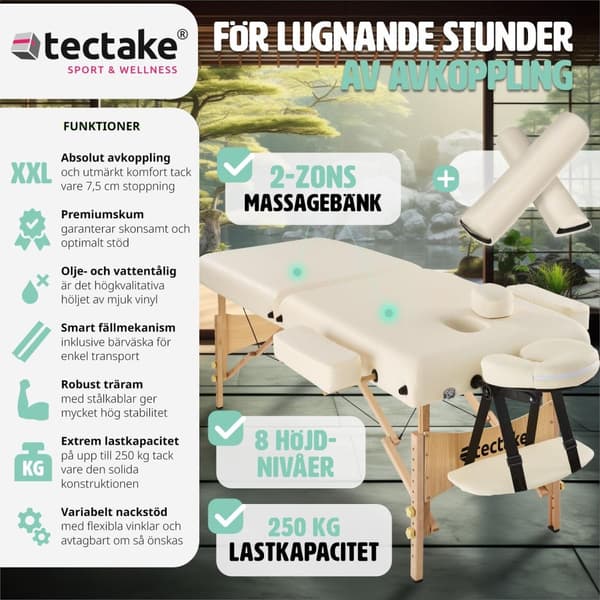 Set 2-zons massagebänk inklusive massagerullar och bärväska - beige