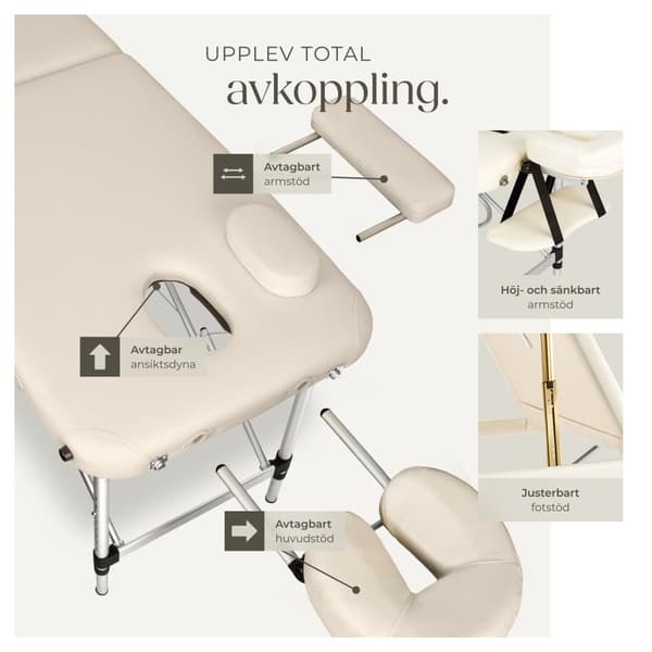 3-zons massagebänk med 5 cm stoppning och aluminiumram - beige