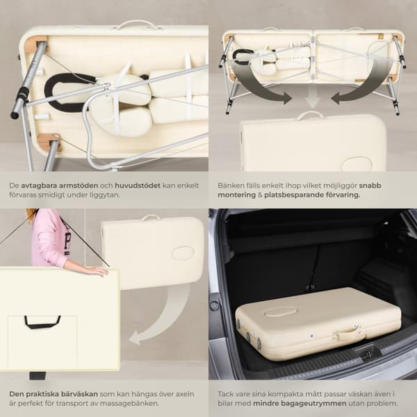 3-zons massagebänk med 5 cm stoppning och aluminiumram - beige
