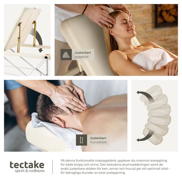 3-zons massagebänk med 5 cm stoppning och aluminiumram - beige