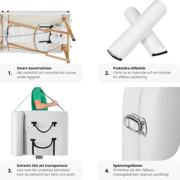 Set 2-zons massagebänk inklusive massagerullar och bärväska - vit