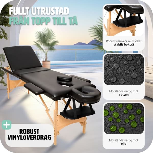 3-zons massagebänk inklusive bärväska - svart