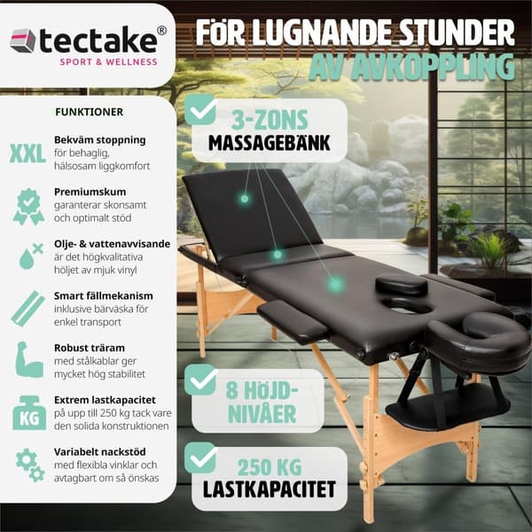 3-zons massagebänk inklusive bärväska - svart
