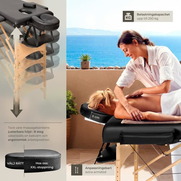 2-zons massagebänk med 5 cm stoppning, inklusive bärväska - svart