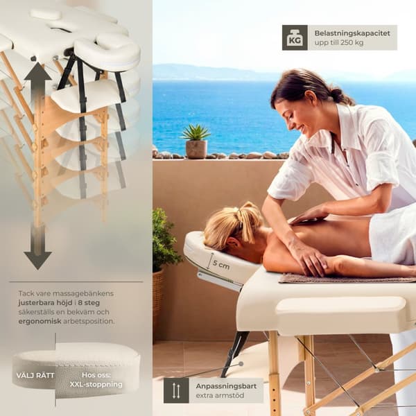 2-zons massagebänk med 5 cm stoppning, inklusive bärväska - beige