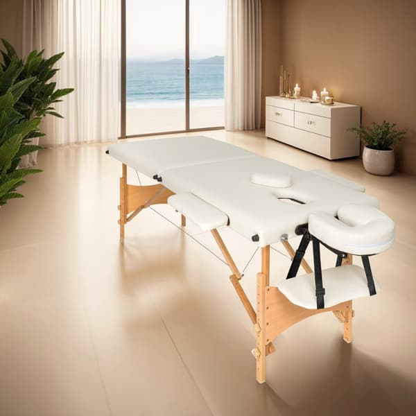 2-zons massagebänk med 5 cm stoppning, inklusive bärväska - beige