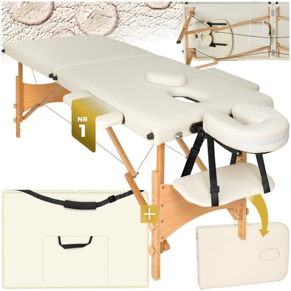 2-zons massagebänk med 5 cm stoppning, inklusive bärväska - beige
