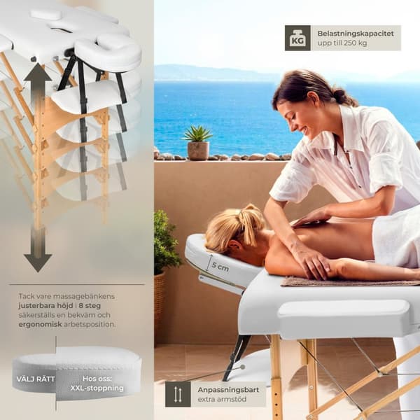 2-zons massagebänk med 5 cm stoppning, inklusive bärväska - vit