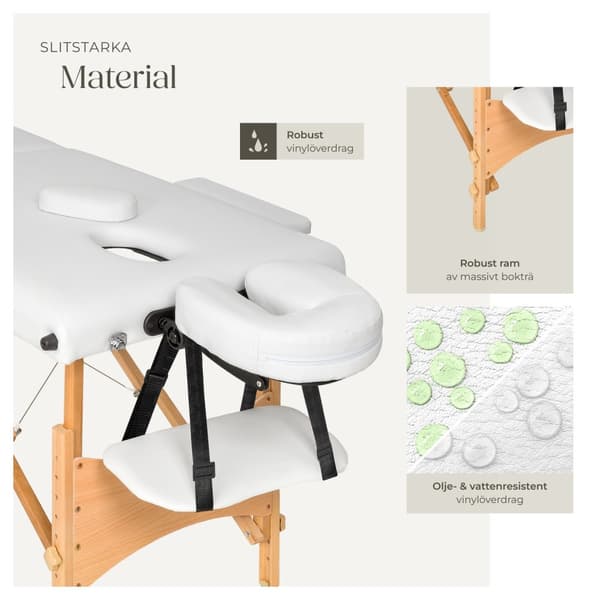 2-zons massagebänk med 5 cm stoppning, inklusive bärväska - vit