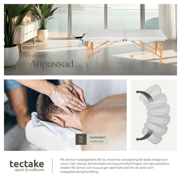 2-zons massagebänk med 5 cm stoppning, inklusive bärväska - vit