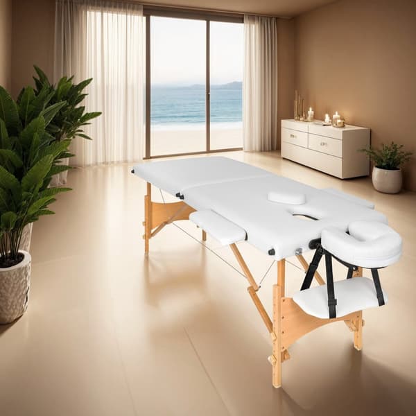 2-zons massagebänk med 5 cm stoppning, inklusive bärväska - vit