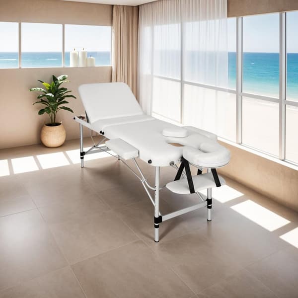 Massagebriks i aluminium med 3 zoner, 5 cm polstring + taske - hvid