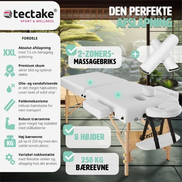 Massagebriks med 2 zoner, 7,5cm polstring + ruller + polstring hvid