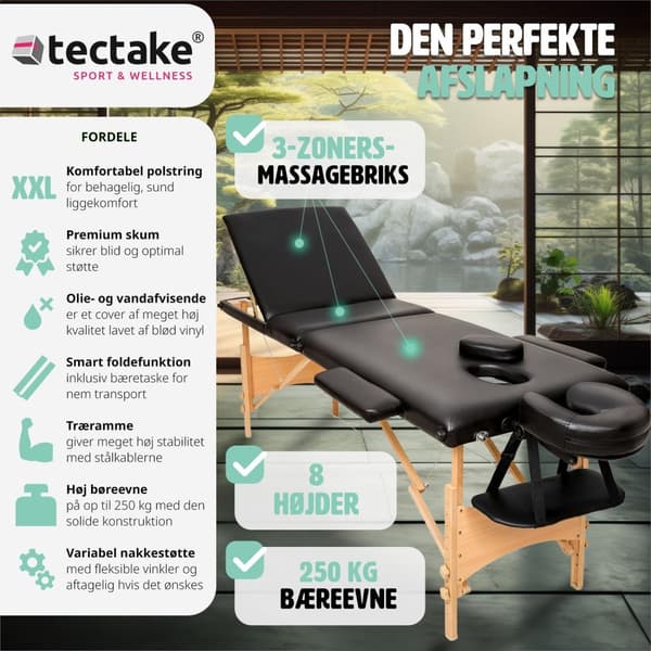 Massagebriks med 3 zoner, polstring + taske - sort