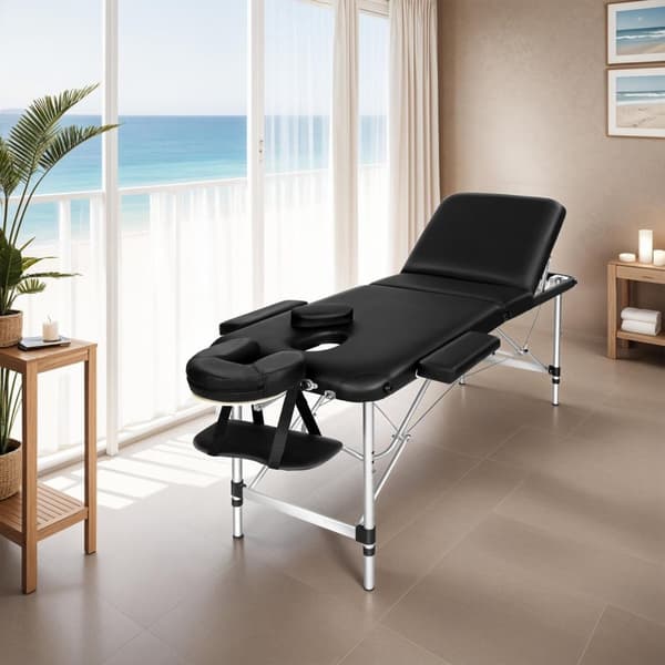 Massagebriks i aluminium med 3 zoner, 5 cm polstring + taske - sort