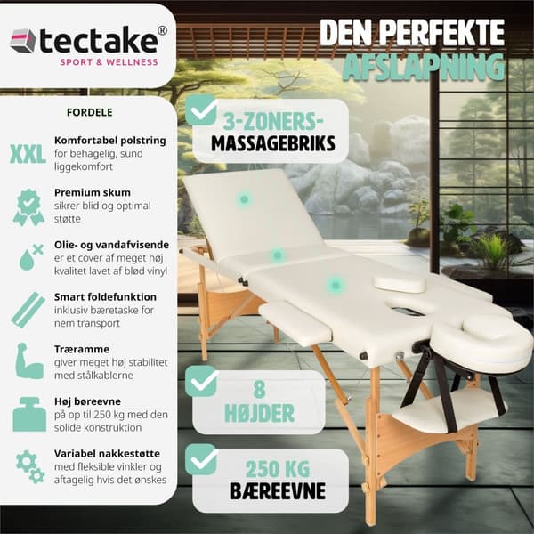 Massagebriks med 3 zoner, polstring + taske - beige