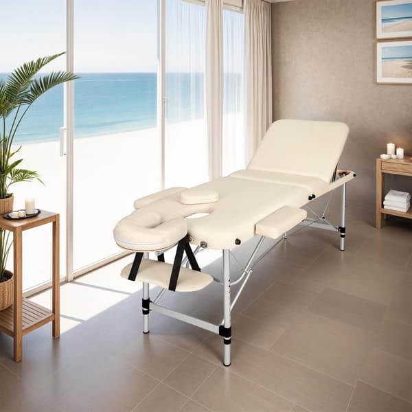 Massagebriks i aluminium med 3 zoner, 5 cm polstring + taske - beige