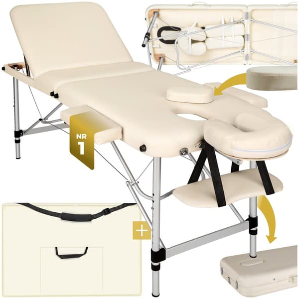 Massagebriks i aluminium med 3 zoner, 5 cm polstring + taske - beige