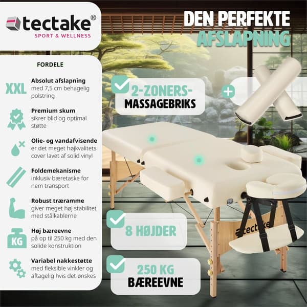 Massagebriks med 2 zoner, 7,5cm polstring + ruller + polstring beige