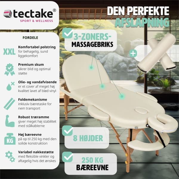 Massagebriks sæt oval med 3 zoner, 5cm polstring + massageruller - beige