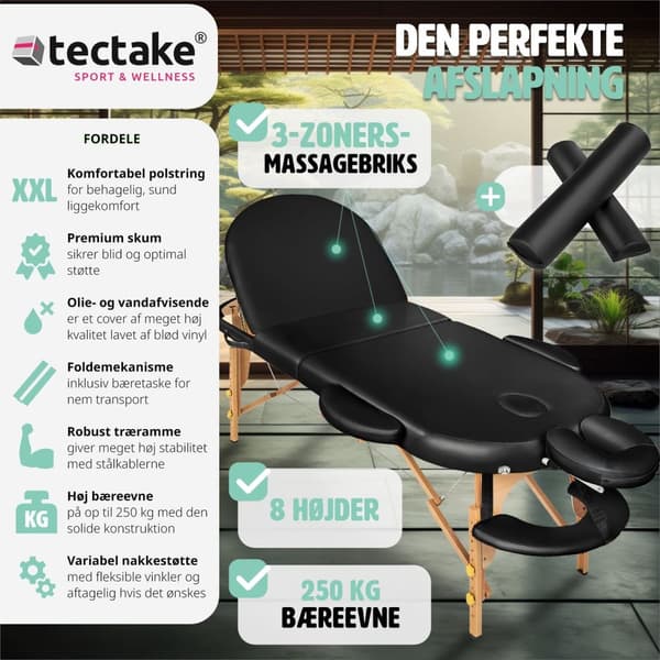 Massagebriks sæt oval med 3 zoner, 5cm polstring + massageruller - sort