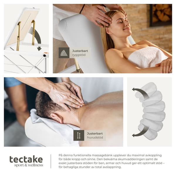 3-zons massagebänk med 5 cm stoppning och aluminiumram - vit