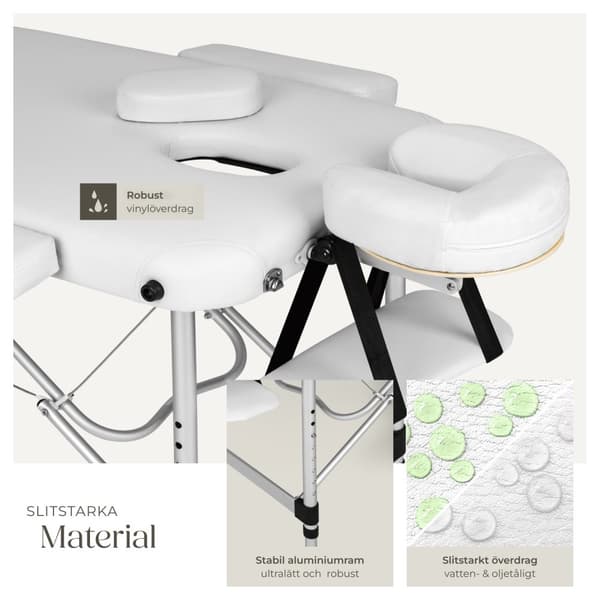 3-zons massagebänk med 5 cm stoppning och aluminiumram - vit