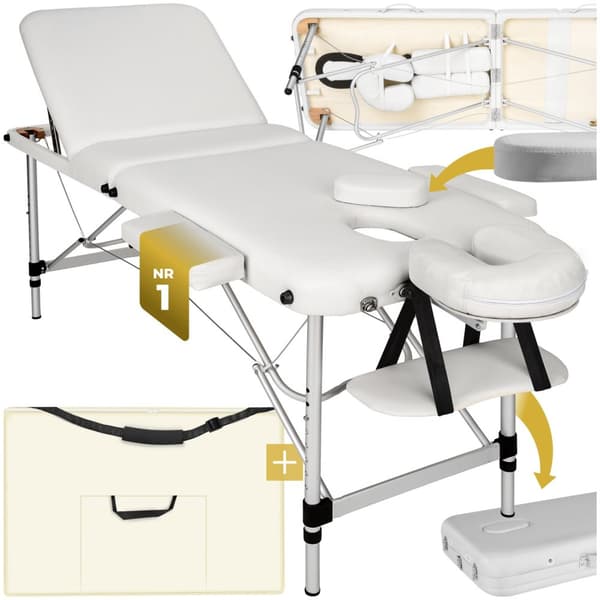 3-zons massagebänk aluminium 5 cm stoppning + väska - vit