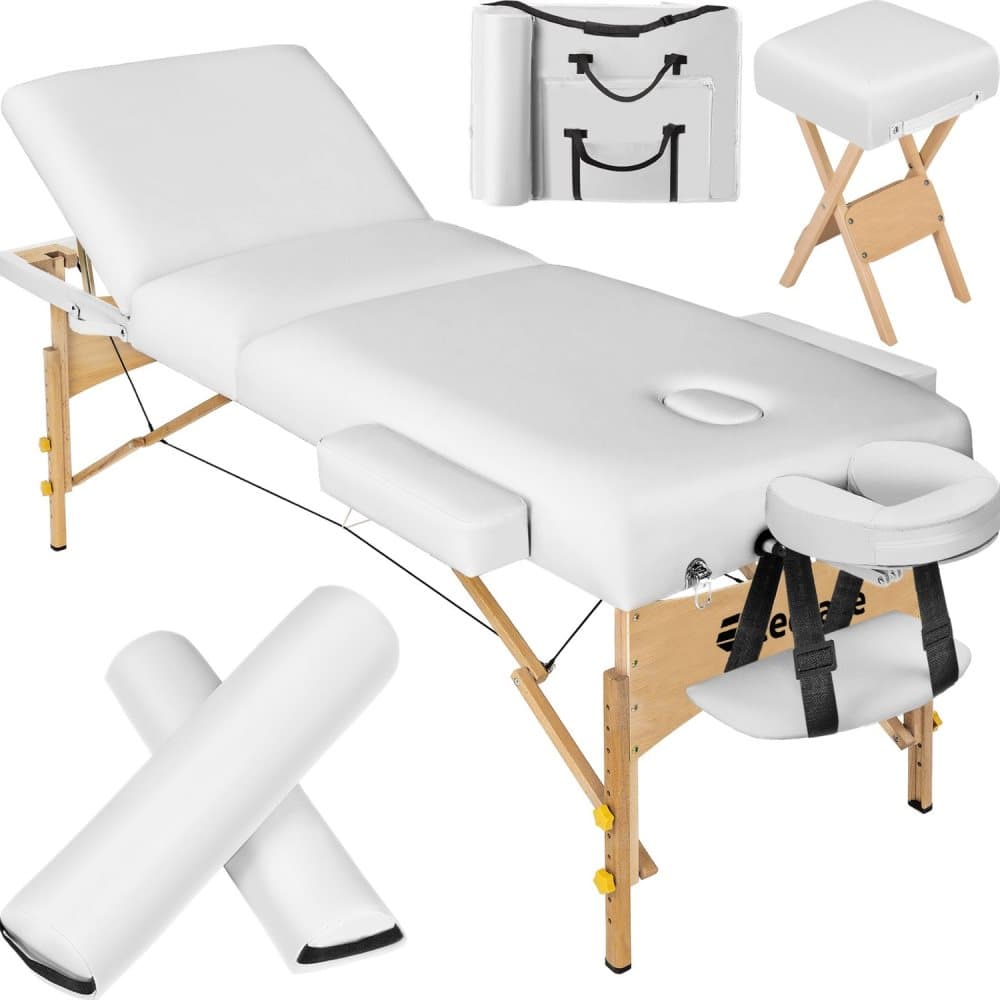 3-zons massagebordsset med 10 cm stoppning och träram - vit