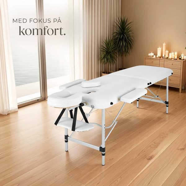 2-zons massagebänk med aluminiumram och bärväska - vit
