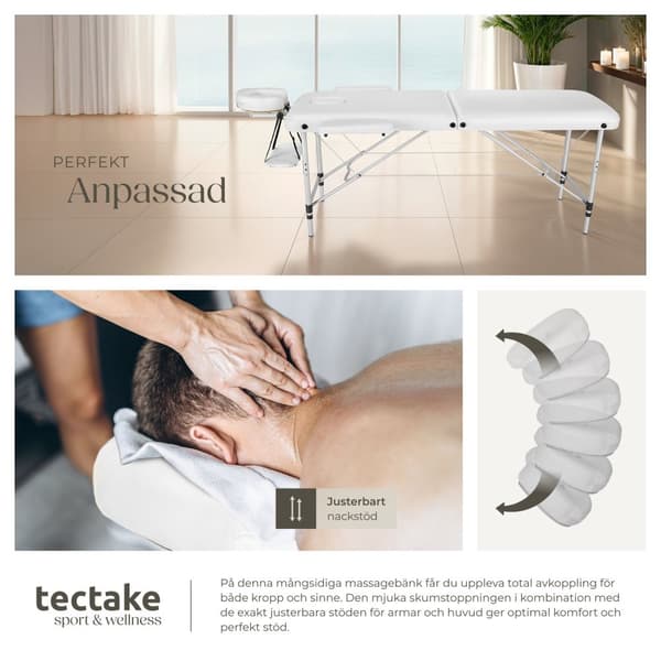 2-zons massagebänk med aluminiumram och bärväska - vit