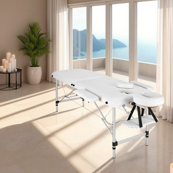 2-zons massagebänk med aluminiumram och bärväska - vit