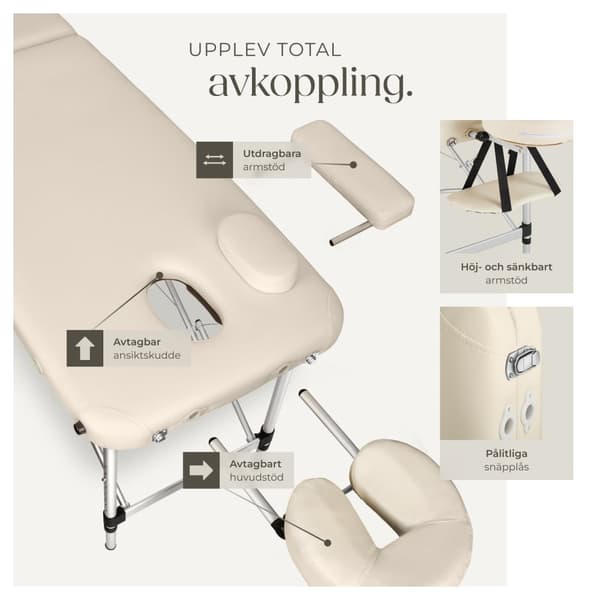 2-zons massagebänk med aluminiumram och bärväska - beige