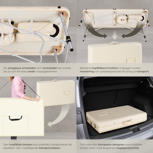 2-zons massagebänk med aluminiumram och bärväska - beige