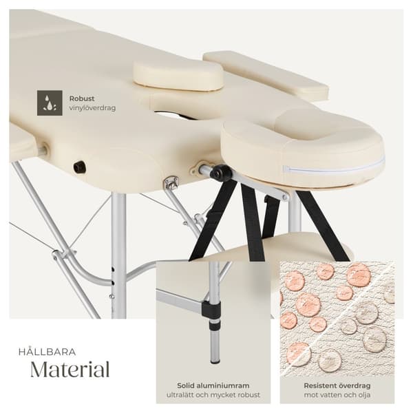 2-zons massagebänk med aluminiumram och bärväska - beige