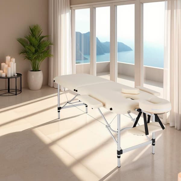 2-zons massagebänk med aluminiumram och bärväska - beige