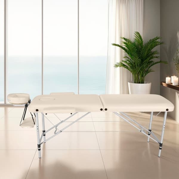 2-zons massagebänk med aluminiumram och bärväska - beige