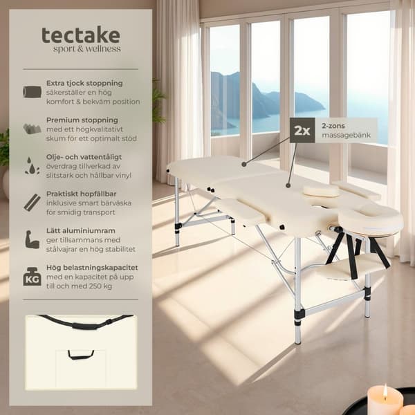 2-zons massagebänk med aluminiumram och bärväska - beige