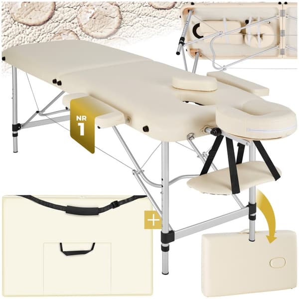 2-zons massagebänk med aluminiumram och bärväska - beige