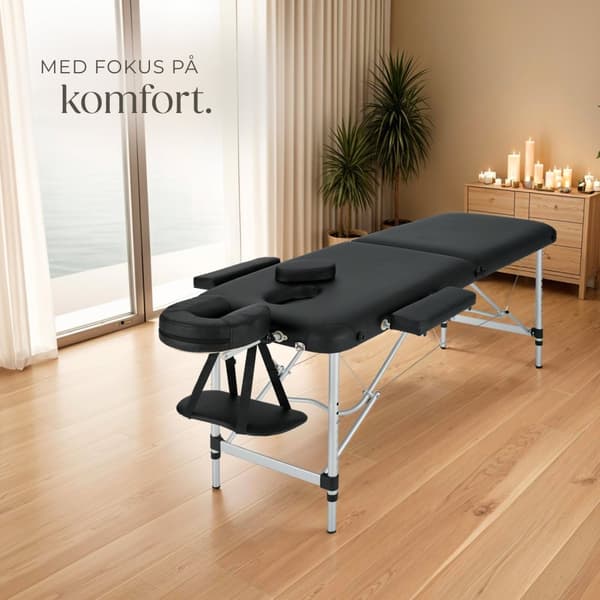 2-zons massagebänk med aluminiumram och bärväska - svart