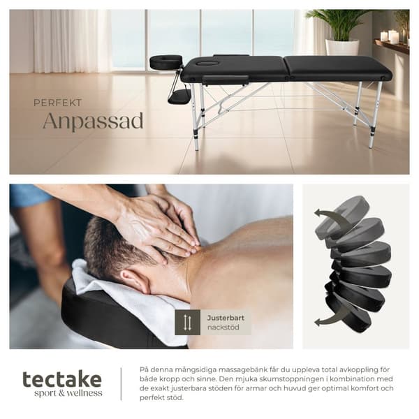 2-zons massagebänk med aluminiumram och bärväska - svart